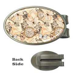 Clock Butterfly Pattern Money Clips (Oval) 