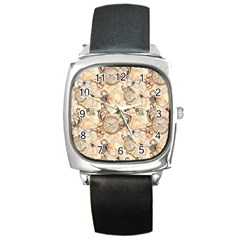 Clock Butterfly Pattern Square Metal Watch