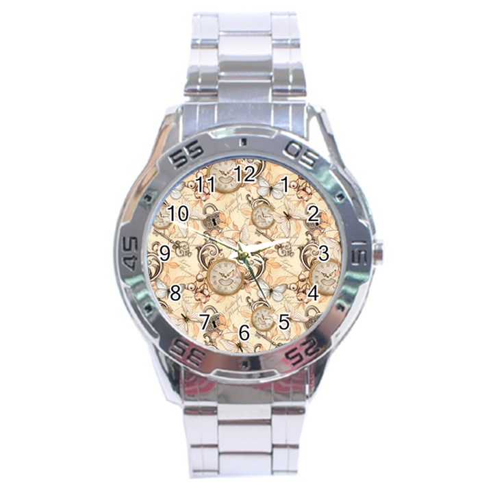 Clock Butterfly Pattern Stainless Steel Analogue Watch