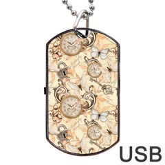 Clock Butterfly Pattern Dog Tag Usb Flash (two Sides) by designsbymallika