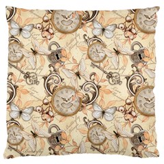 Clock Butterfly Pattern Large Cushion Case (Two Sides)