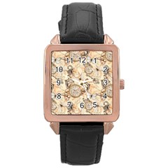 Clock Butterfly Pattern Rose Gold Leather Watch  by designsbymallika