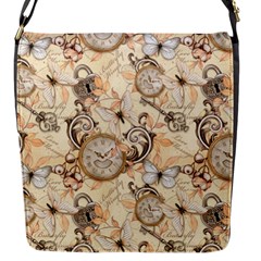 Clock Butterfly Pattern Flap Closure Messenger Bag (s) by designsbymallika