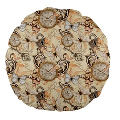 Clock Butterfly Pattern Large 18  Premium Flano Round Cushions