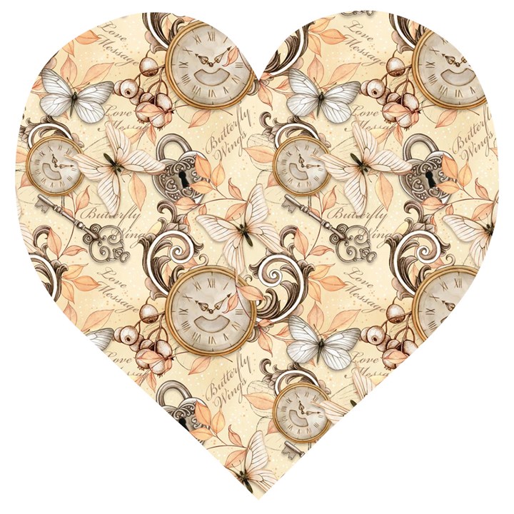 Clock Butterfly Pattern Wooden Puzzle Heart