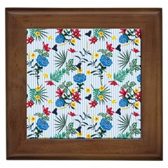 Blue Floral Stripes Framed Tile by designsbymallika