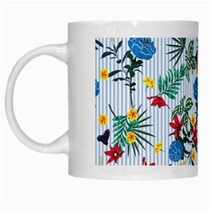 Blue Floral Stripes White Mugs by designsbymallika