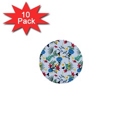 Blue Floral Stripes 1  Mini Buttons (10 Pack)  by designsbymallika