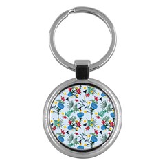 Blue Floral Stripes Key Chain (round) by designsbymallika