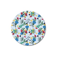 Blue Floral Stripes Magnet 3  (round) by designsbymallika