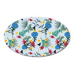 Blue Floral Stripes Oval Magnet by designsbymallika