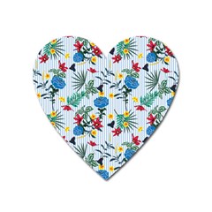 Blue Floral Stripes Heart Magnet by designsbymallika