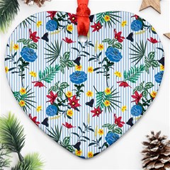 Blue Floral Stripes Heart Ornament (two Sides) by designsbymallika