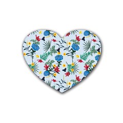 Blue Floral Stripes Heart Coaster (4 Pack)  by designsbymallika