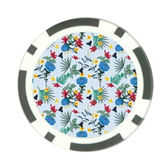 Blue Floral Stripes Poker Chip Card Guard by designsbymallika