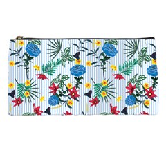 Blue Floral Stripes Pencil Case by designsbymallika