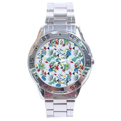 Blue Floral Stripes Stainless Steel Analogue Watch by designsbymallika