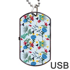 Blue Floral Stripes Dog Tag Usb Flash (one Side) by designsbymallika