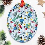 Blue Floral Stripes Ornament (Oval Filigree) Front