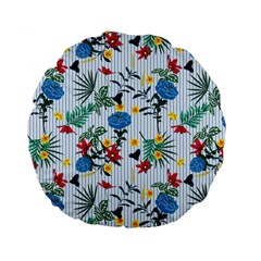 Blue Floral Stripes Standard 15  Premium Round Cushions by designsbymallika