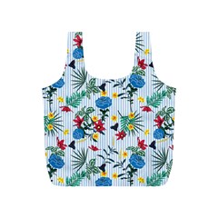 Blue Floral Stripes Full Print Recycle Bag (s) by designsbymallika