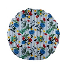 Blue Floral Stripes Standard 15  Premium Flano Round Cushions by designsbymallika