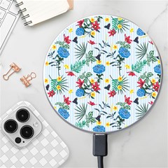 Blue Floral Stripes Wireless Charger by designsbymallika