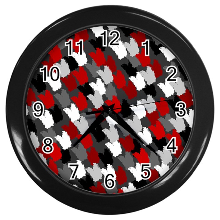 Abstract paint splashes, mixed colors, black, red, white Wall Clock (Black)