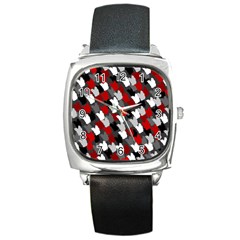 Abstract Paint Splashes, Mixed Colors, Black, Red, White Square Metal Watch by Casemiro