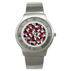 Abstract Paint Splashes, Mixed Colors, Black, Red, White Stainless Steel Watch by Casemiro