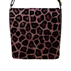 Realistic Leopard Fur Pattern, Brown, Black Spots Flap Closure Messenger Bag (l) by Casemiro