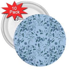 Folk Floral Art Print  Flowers Abstract Art  Poster  3  Buttons (10 Pack)  by Eskimos