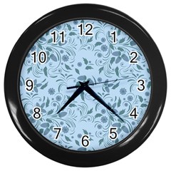 Folk Floral Art Print  Flowers Abstract Art  Poster  Wall Clock (black) by Eskimos