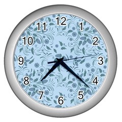 Folk Floral Art Print  Flowers Abstract Art  Poster  Wall Clock (silver) by Eskimos