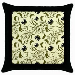 Folk Flowers Art Pattern Floral Abstract Surface Design  Seamless Pattern Throw Pillow Case (black) by Eskimos