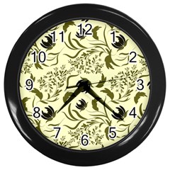 Folk Flowers Art Pattern Floral Abstract Surface Design  Seamless Pattern Wall Clock (black) by Eskimos