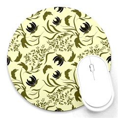 Folk Flowers Art Pattern Floral Abstract Surface Design  Seamless Pattern Round Mousepads by Eskimos