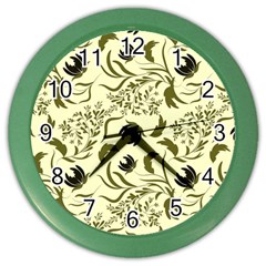 Folk Flowers Art Pattern Floral Abstract Surface Design  Seamless Pattern Color Wall Clock by Eskimos