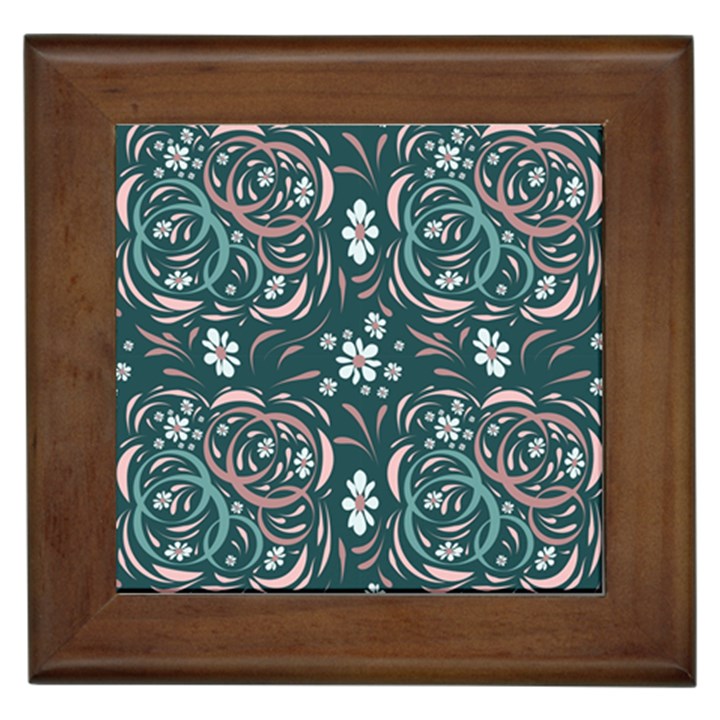 Folk flowers art pattern Floral abstract surface design  Seamless pattern Framed Tile