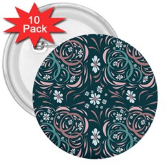 Folk Flowers Art Pattern Floral Abstract Surface Design  Seamless Pattern 3  Buttons (10 Pack)  by Eskimos