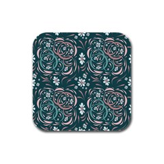 Folk Flowers Art Pattern Floral Abstract Surface Design  Seamless Pattern Rubber Square Coaster (4 Pack)  by Eskimos