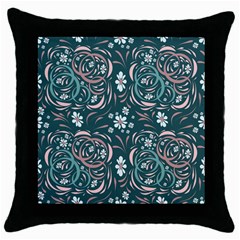 Folk Flowers Art Pattern Floral Abstract Surface Design  Seamless Pattern Throw Pillow Case (black) by Eskimos