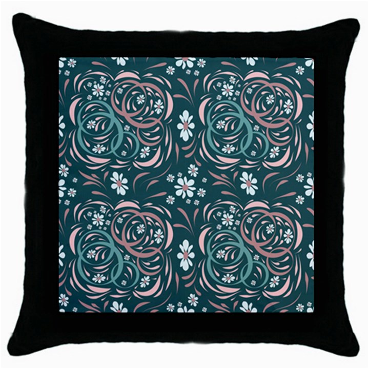 Folk flowers art pattern Floral abstract surface design  Seamless pattern Throw Pillow Case (Black)