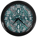 Folk flowers art pattern Floral abstract surface design  Seamless pattern Wall Clock (Black) Front