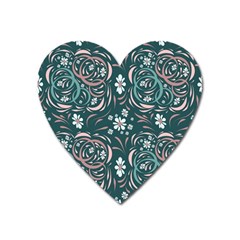 Folk Flowers Art Pattern Floral Abstract Surface Design  Seamless Pattern Heart Magnet by Eskimos