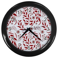 Folk Flowers Art Pattern Floral Abstract Surface Design  Seamless Pattern Wall Clock (black) by Eskimos