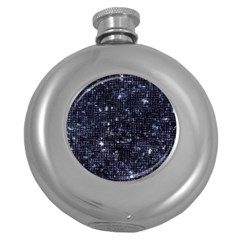 Geometric Dark Blue Abstract Print Pattern Round Hip Flask (5 Oz)