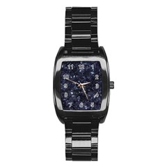 Geometric Dark Blue Abstract Print Pattern Stainless Steel Barrel Watch by dflcprintsclothing