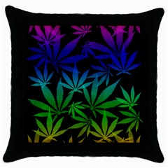 Weed Rainbow, Ganja Leafs Pattern In Colors, 420 Marihujana Theme Throw Pillow Case (black) by Casemiro