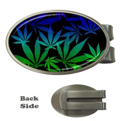 Weed Rainbow, Ganja Leafs Pattern In Colors, 420 Marihujana Theme Money Clips (oval)  by Casemiro